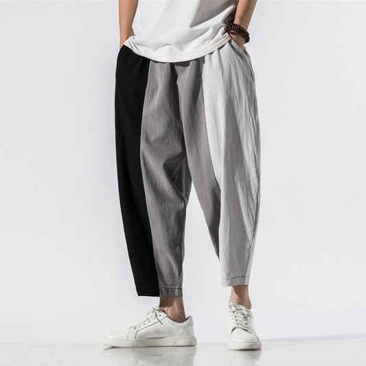 Japanese Trend Color Contrast Striped Harem Pants Men - BAGMODA