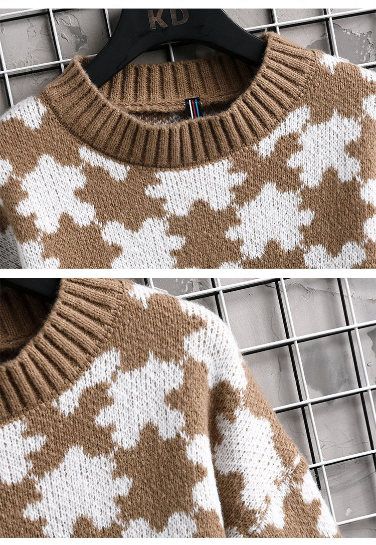 Puzzle Jacquard Half High Neck Men's Loose Casual Sweater