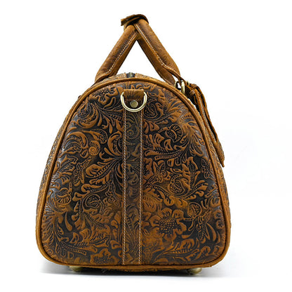 Vintage Print Gepäcktasche Top Layer Rindsleder Handtasche Freizeit Sporttasche