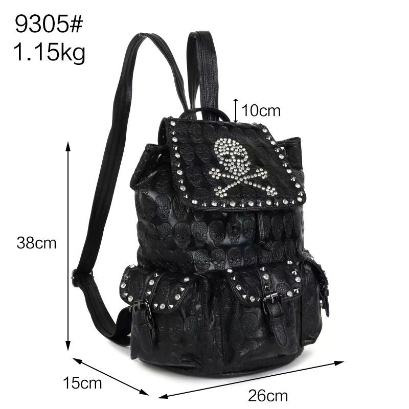 Skull Rivets With Diamonds Leather Backpack