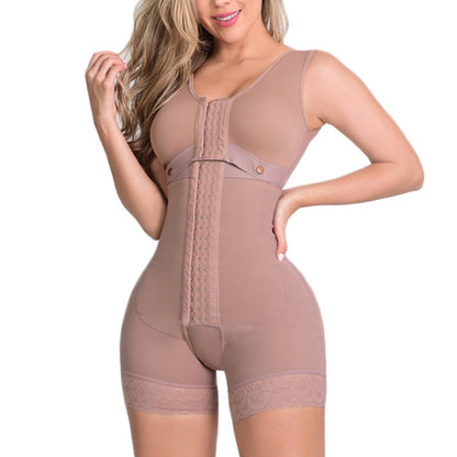 Ganzkörper-Shapewear mit hoher Kompression und Haken- und Ösenverschluss vorne