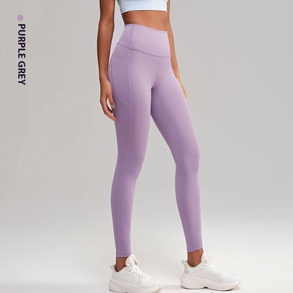 Pantalones de yoga deportivos de cintura alta y tacto nude de tenacidad media para mujer