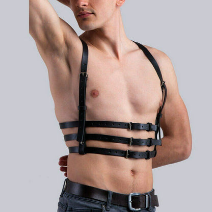 Men's Leather Shapewear Body Strap Alternative Clothing Suspenders