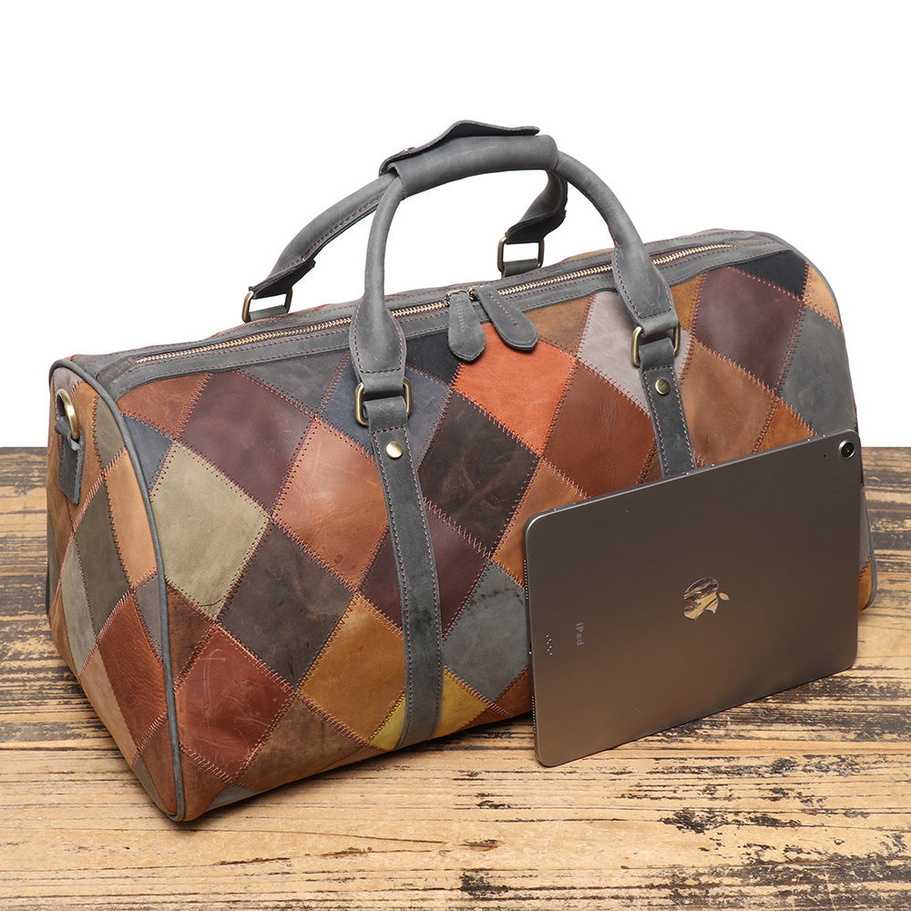 Vintage Men's Leather Rhombus Travel Bag