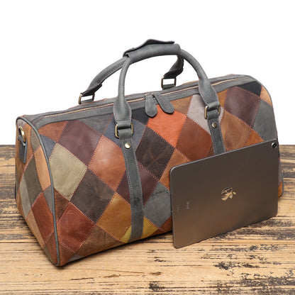 Vintage Men's Leather Rhombus Travel Bag