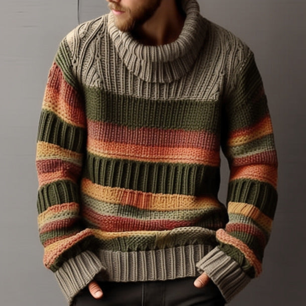 Men's Turtleneck Lapel Color Matching Knitted Sweater