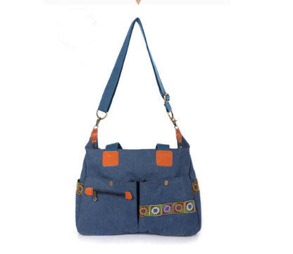 Bolso de lona bordado con múltiples bolsillos
