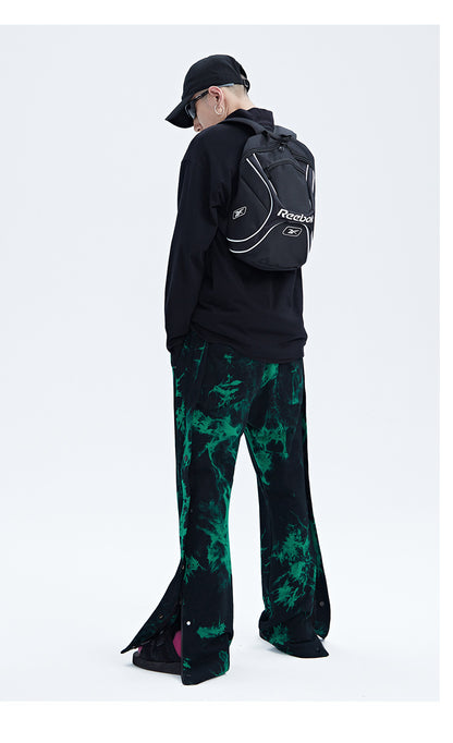 Black And Green Tie Dye Zipper Breasted Pants For Men