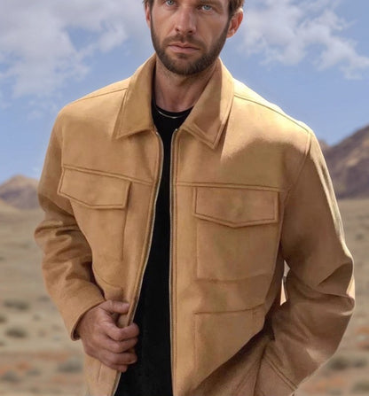 Mode Herren Pelz Reißverschluss große Tasche Jacke Mantel