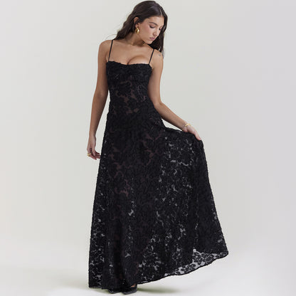Mode Strapsspitze Langes Kleid Sommer Trägerlosen Kragen Elegante Abendkleider Für Frauen