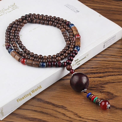 Collares para hombres y mujeres, cadena de suéter con cuentas de madera retro, colgante largo Bodhi