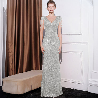 Vestido largo ajustado con lentejuelas para mujer