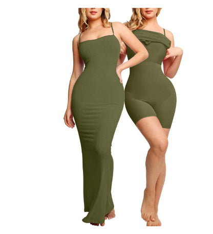Vestido moldeador para mujer, mono, corsé de realce de abdomen, entrepierna abierta, liguero, falda larga ajustada, almohadilla para el pecho, body, vestido