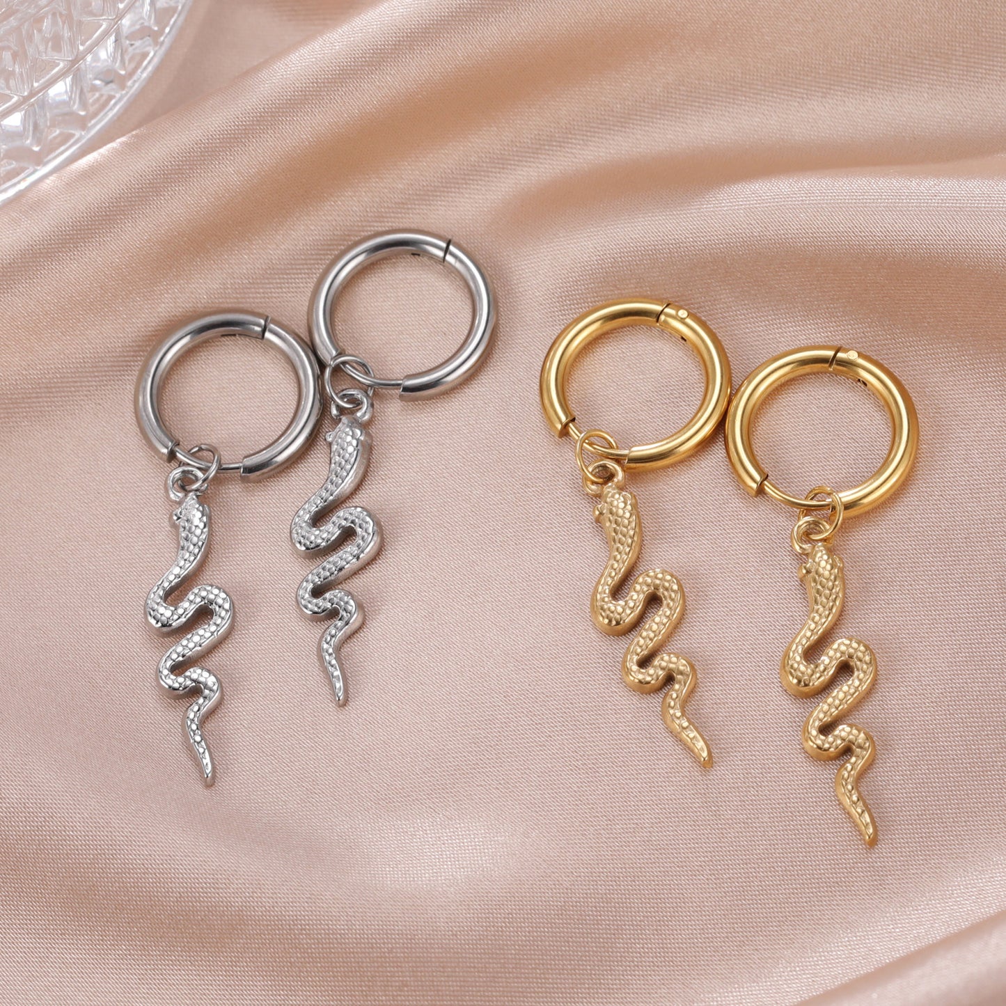 18K Gold Plated Stainless Steel Snake-shaped Vintage Earrings