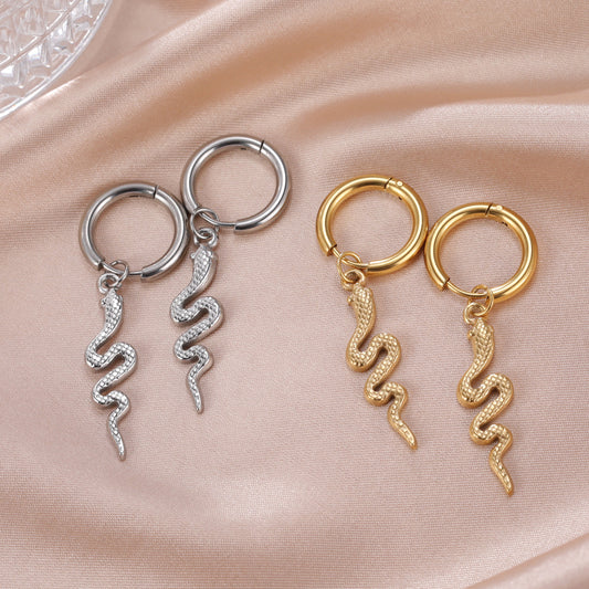 18K Gold Plated Stainless Steel Snake-shaped Vintage Earrings