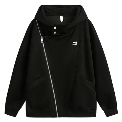 Irregular Zipper Hooded Sweater Spring Niche