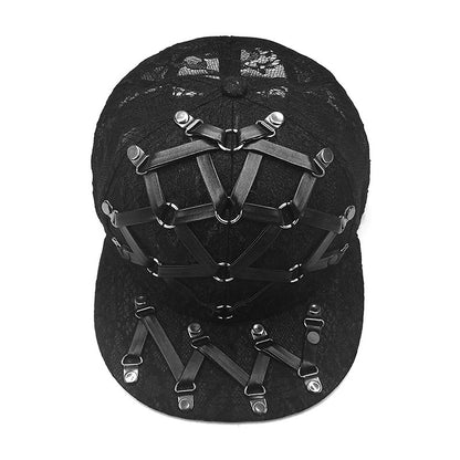 Gorra plana estilo hip hop de cuero en forma de T, estilo punk europeo y americano, para hombres y mujeres