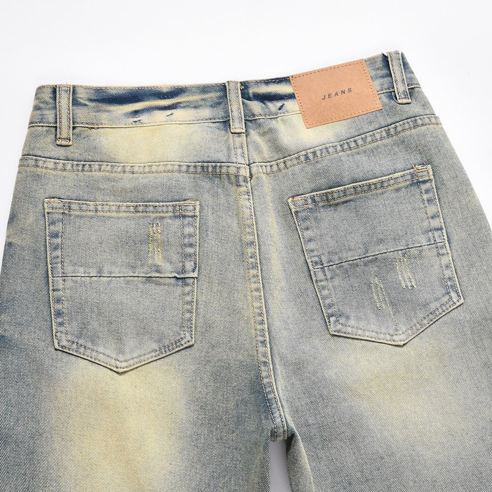 Distressed Scratches Denim Straight - leg Pants Men - BAGMODA