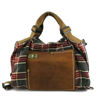 Mochila grande a cuadros rojos
