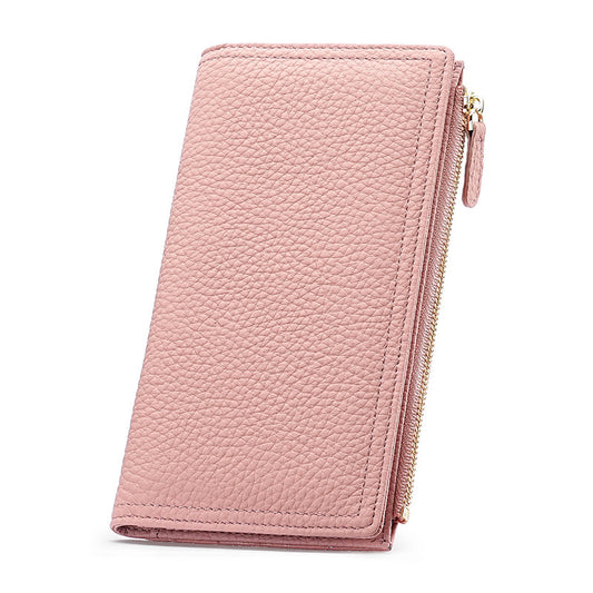 Cartera larga antirrobo de piel de vaca para mujer, antimagnética