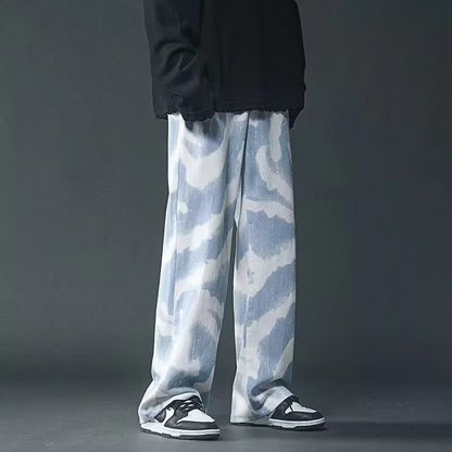 New High Street Tie - dyed Graffiti Wide - leg Pants Men - BAGMODA