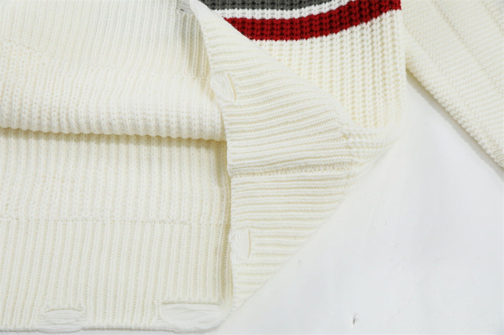 Contrast Color Striped Hooded Sweater Sweater Men