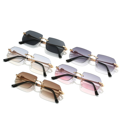 Rahmenlose Leoparden-Sonnenbrille mit Besatz für Männer und Frauen