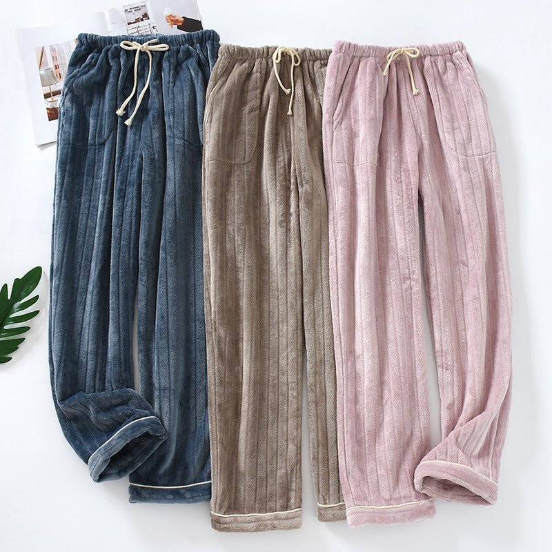 Couple Flannel Home Pants Trousers Thick Coral Fleece Warm Pants Men Plus Size Pants - BAGMODA