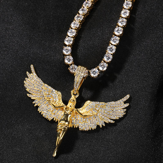 Collar versátil para mujer con alas de ángel y diamantes retro