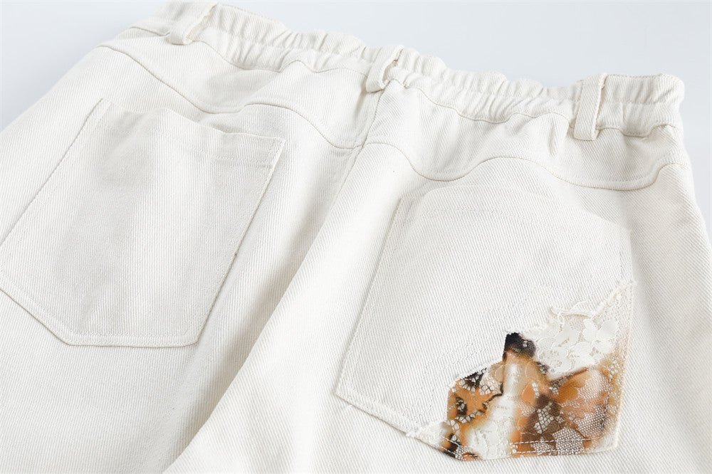 Stitching Denim Straight - leg Pants Men - BAGMODA