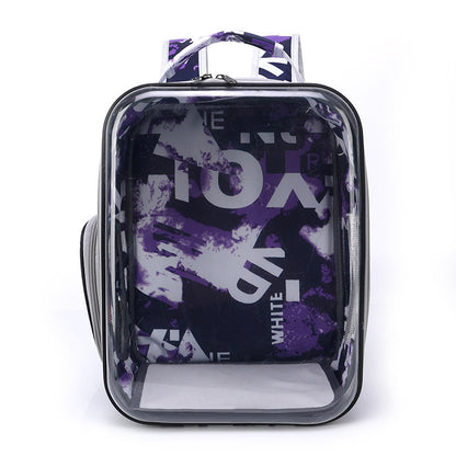Mochila de viaje transpirable para mascotas con diseño de cápsula espacial de dibujos animados, transparente