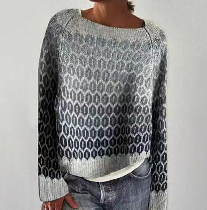 Suéter de punto holgado multicolor con cuello redondo para mujer