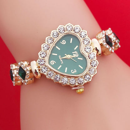 Conjunto de reloj y pulsera de moda con forma de corazón de diamantes de cuarzo, conjunto de joyería de moda para mujer, regalo de San Valentín