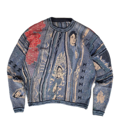 Vintage Ethnic Style Knitted Crewneck Pullover Sweater