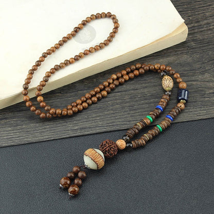Collares para hombres y mujeres, cadena de suéter con cuentas de madera retro, colgante largo Bodhi