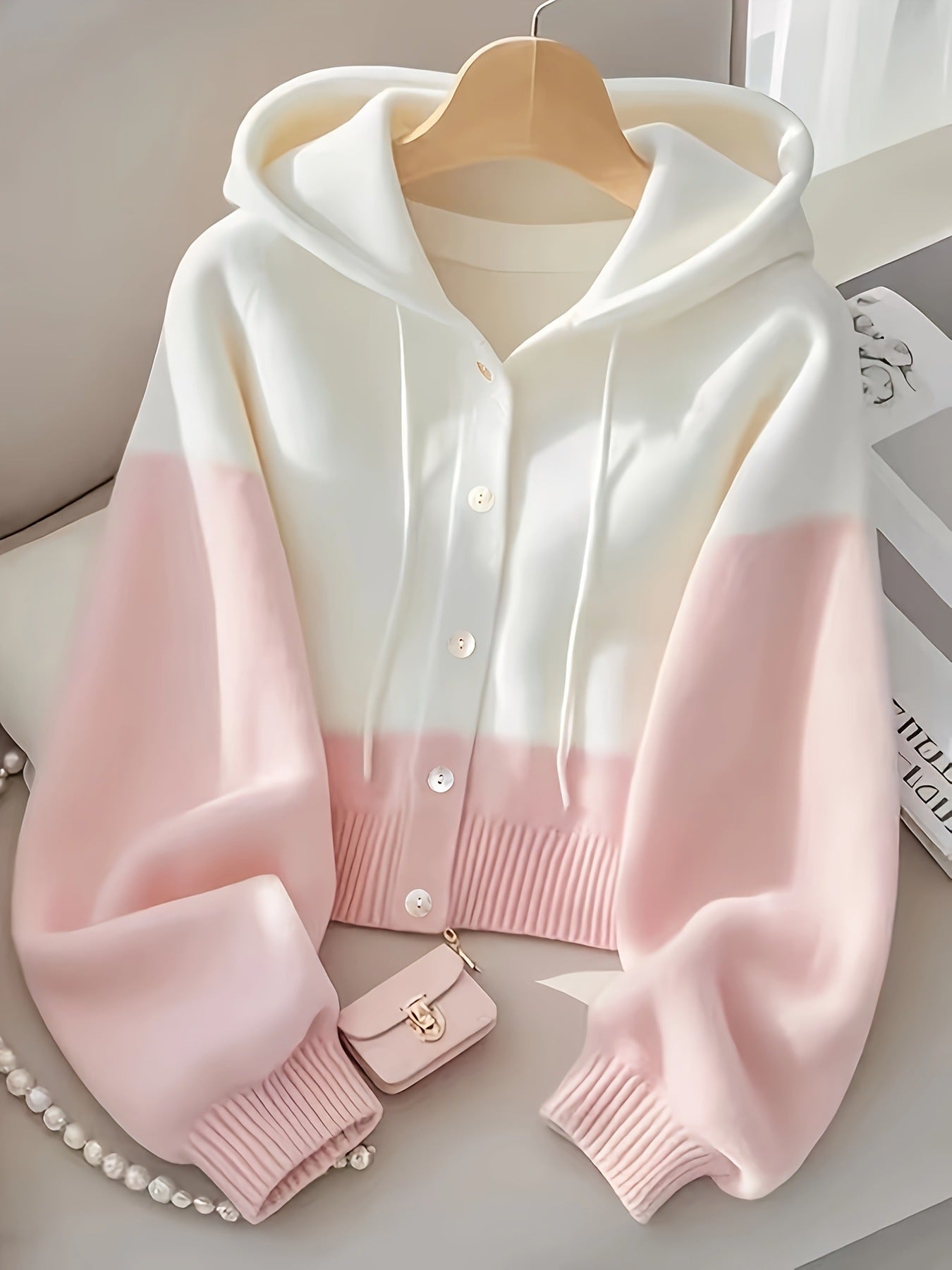 Patchwork Hooded Lazy High-grade Knitted Top