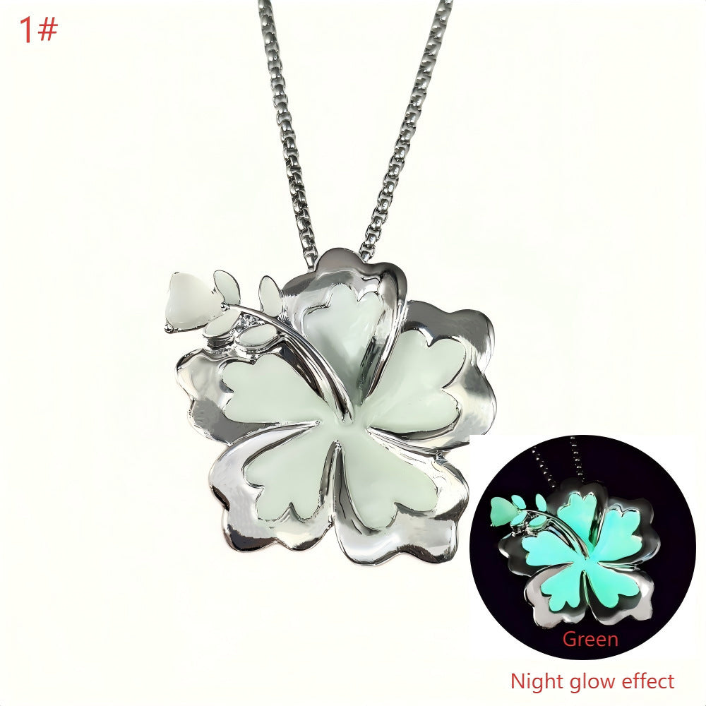 Summer Luminous Flower Necklace Metal Silver Petals Light-emitting Pendant Female