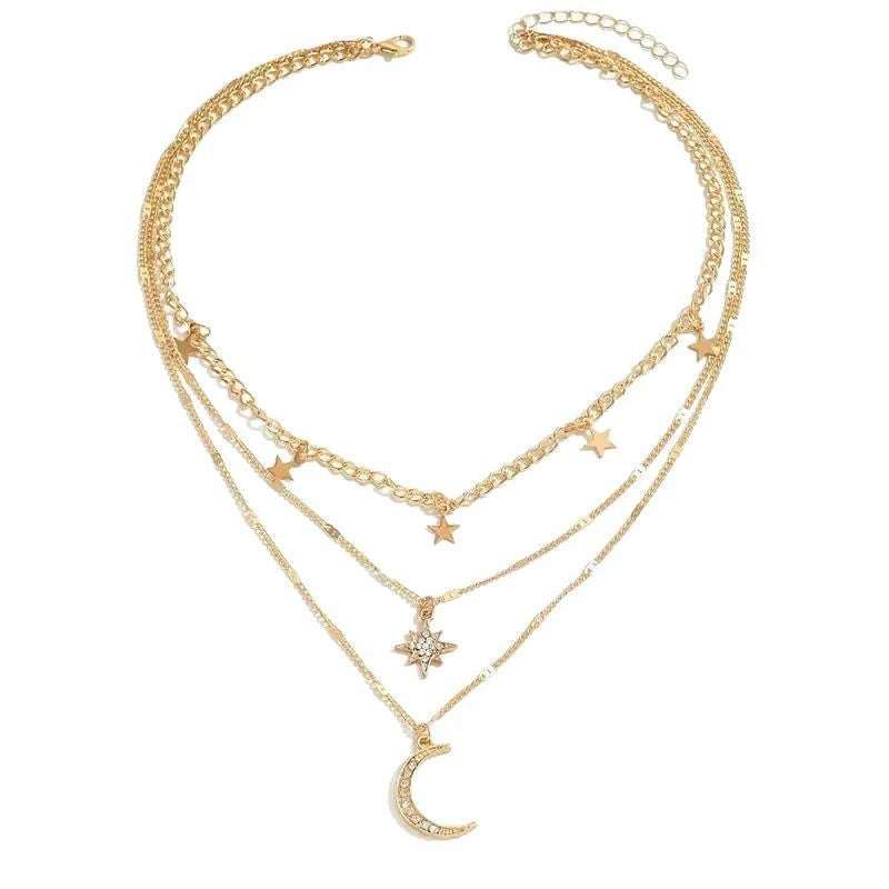 Mehrschichtige Sexy Crescent XINGX-förmige Halskette für Damen