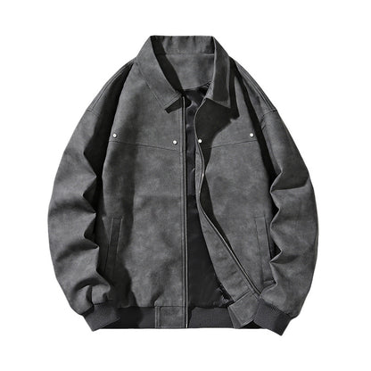 Chaqueta de tela de gamuza americana con solapas retro de cuero
