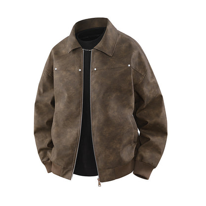Amerikanischer Retro-Ledermantel mit braunem Revers