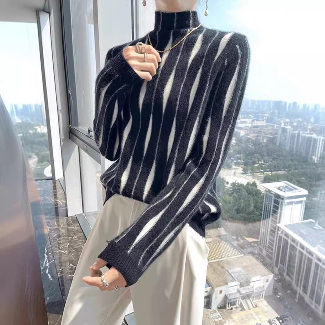 Knitwear Women's Half Turtleneck Loose Multicolor Pullover Thick Sweater