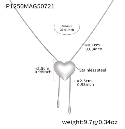 Collar largo extraíble con corazón brillante de acero inoxidable