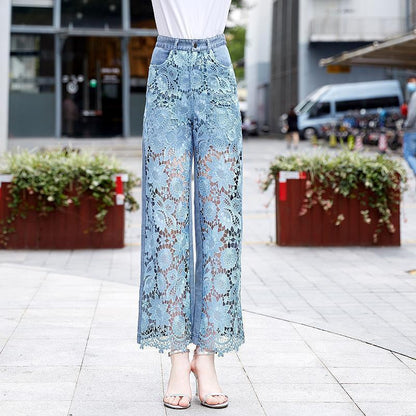 Pantalones drapeados de mezclilla con patchwork para mujer
