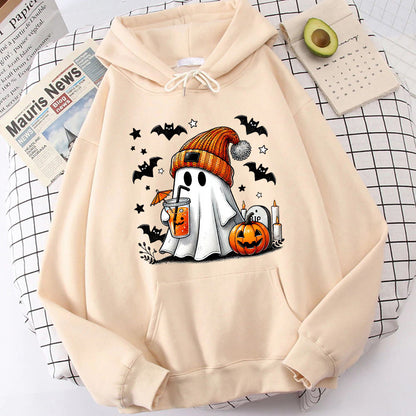 Sudadera con capucha de murciélago, calabaza y fantasma de Halloween para mujer