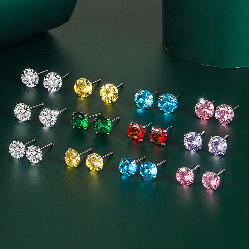 Moissanite Single Diamond Zircon Four-claw Stud Earrings