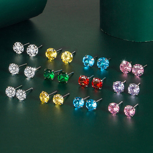 Moissanite Single Diamond Zircon Four-claw Stud Earrings