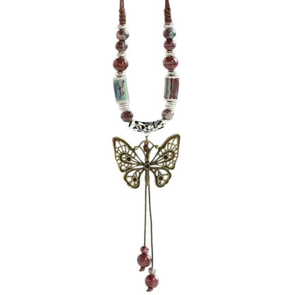 Collar con colgante de mariposa de cerámica retro de Hong Kong