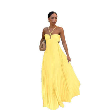 Vestido plisado sin mangas con tirantes y cintura alta para mujer