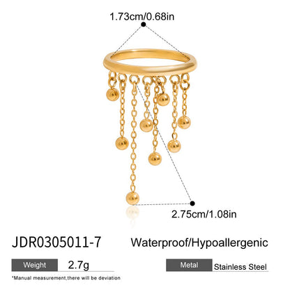 Design Sweet 18K Gold Handgefertigter Edelstahlring mit Stahlkugelquaste