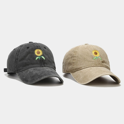 Gorra con visera bordada con girasoles vintage deslavada para viajes al aire libre